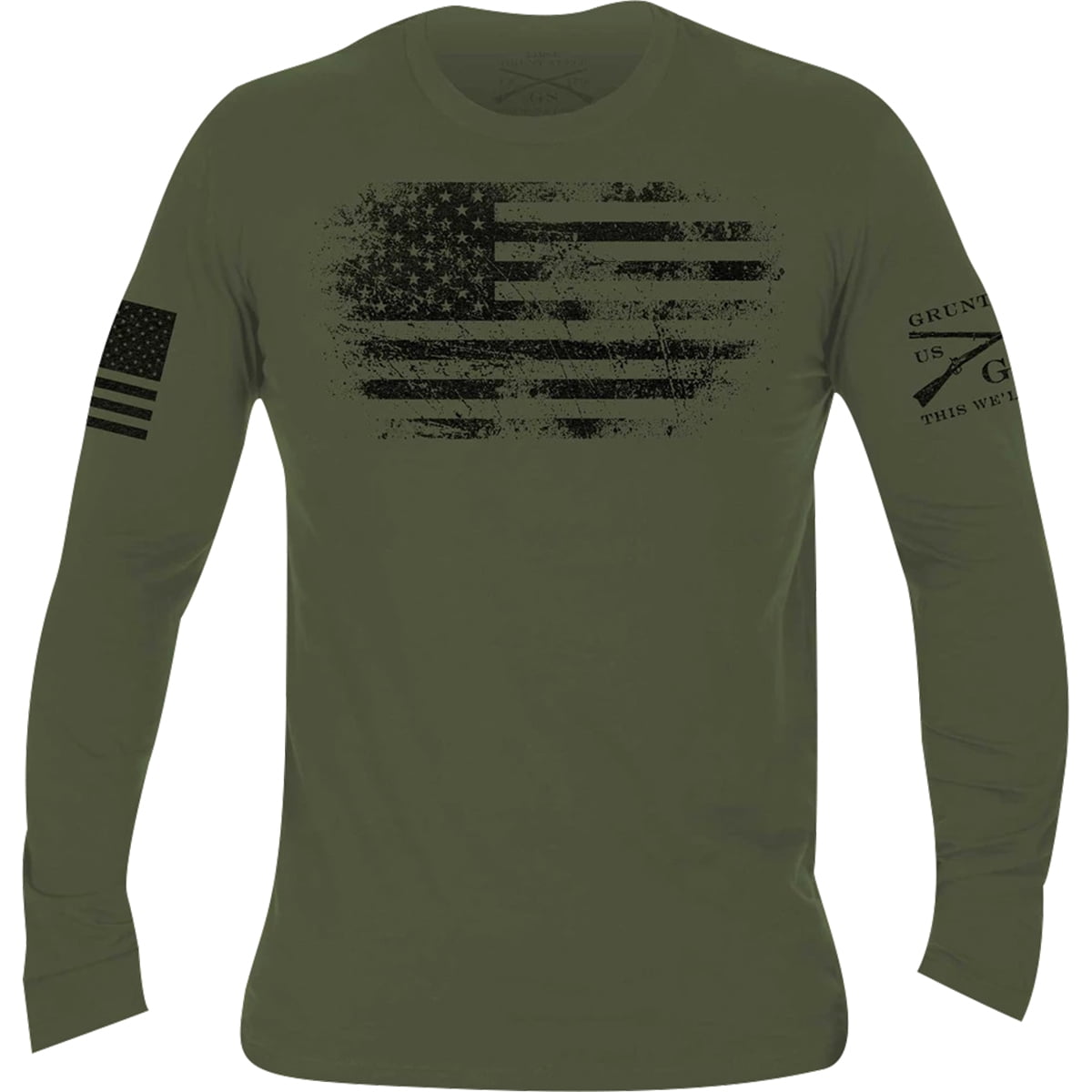 Grunt Style Vintage American Long Sleeve T-Shirt - Men's, Military Green,  Extra