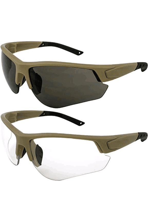 Grunt Tactical Shooting Range Safety Sunglasses 2 Pair Tan Frames Smoke & Clear Lenses$$Tools & Hardware Other