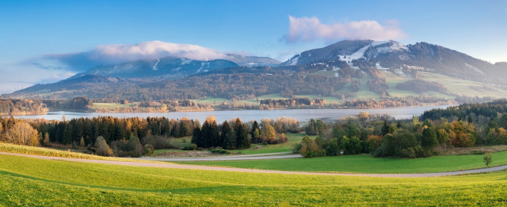 Gruntensee Lake in autumn Ostallgau Allgau Bavaria Germany Canvas Art - Panoramic Images (36 x 12)