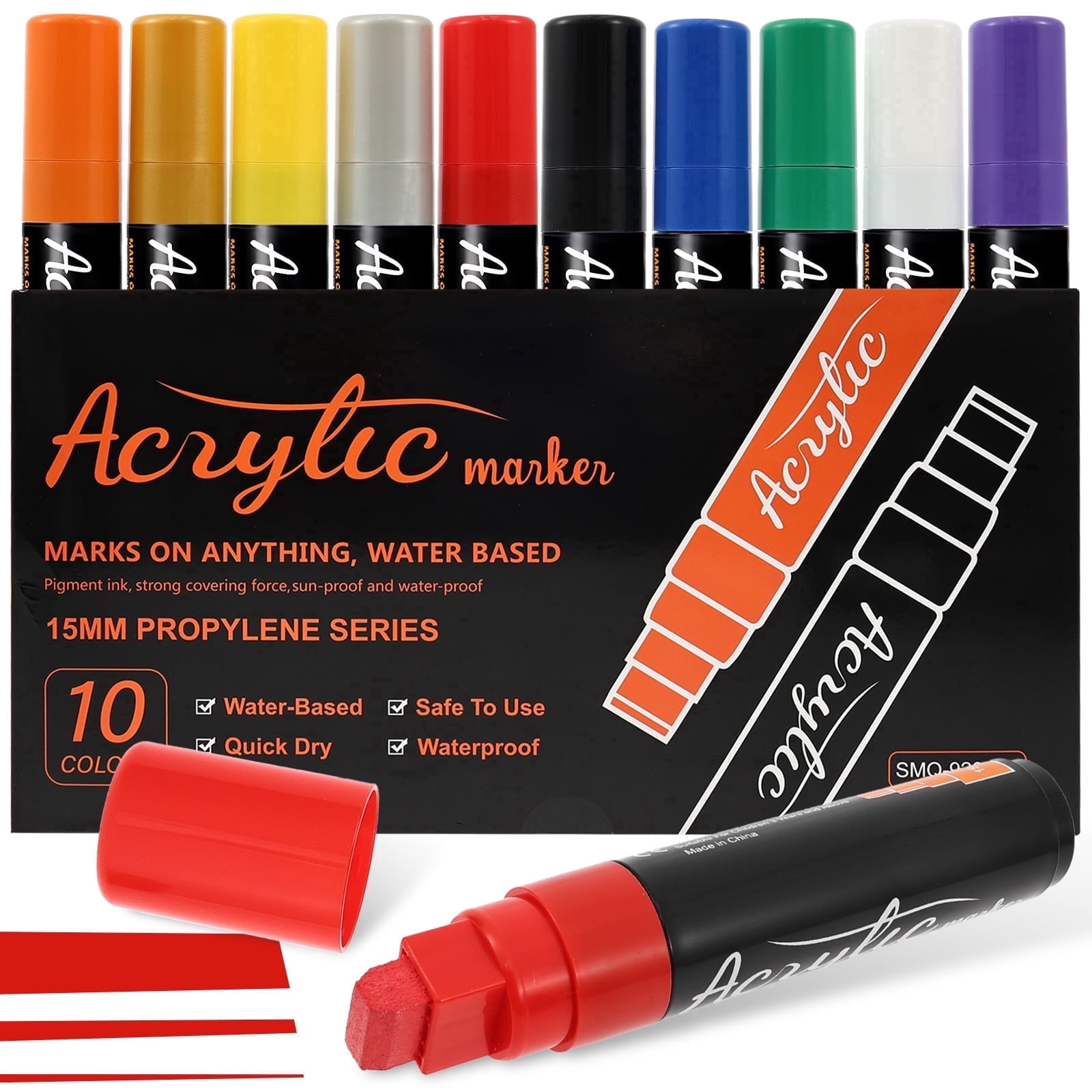 NUAHRHY 10 Colors Jumbo Markers, 0.59" Felt Tip Large Acrylic Paint Graffiti Markers, Permanent Paint Pens for Poster Outdoor Signs, Rock Fabric, Canvas, Glass, Wood or Metal Painting, Classic color