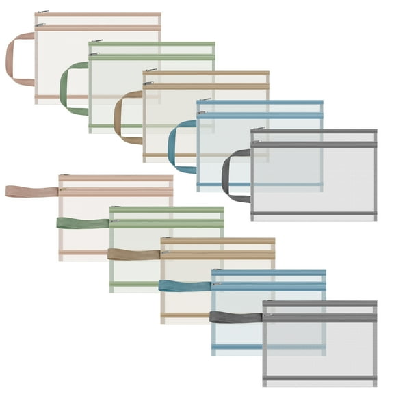 Grusce 10 Pack Mesh Zipper Pouch Bags, Double-Layer Puzzle Bags with Handle, Breathable See Through Zipper Pouch, 5PCS A4+5PCS A5 for Office, School, Board Game, Travel Accessories Organization