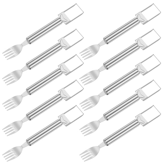 Grusce 10 Pcs Double Head Fruit Cutter Stainless Steel Watermelon Fork Slicer Cutter Portable Melon Cutter Tool Multifunctional Melon Cube Cutter Summer Fruit Cutting Fork for Home Parties Camping
