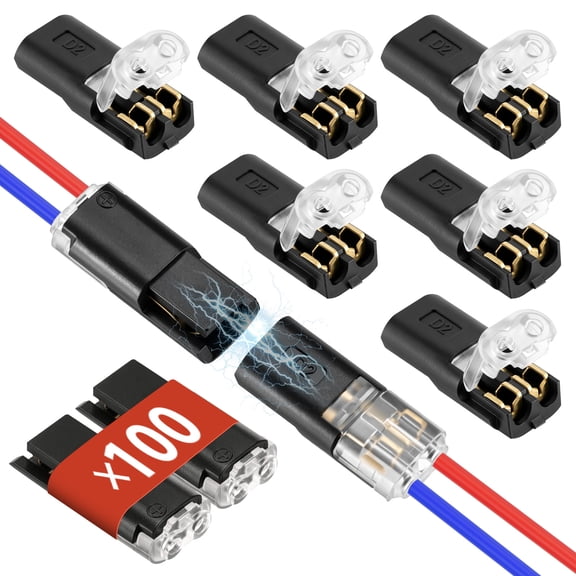 Grusce 100PCS 2 Pin Clip Wire Connectors, Double Wire Plug in Connector Electrical Terminal Blocks Cable Connectors for LED Strip Light Household Automotive Wiring