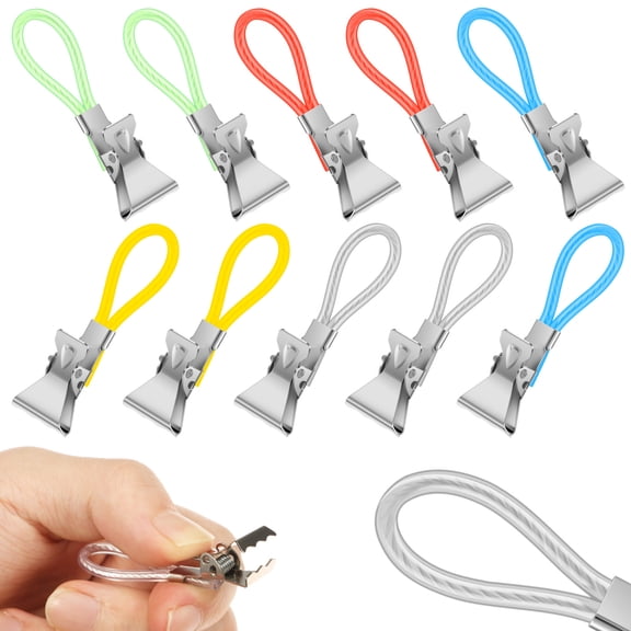 Grusce 10PCS Tea Towel Clip, Metal and Plastic Tea Towel Storage Clip with Hanging Loop, Small Hook Clips for Bedroom Bathroom Kitchen Cupboard