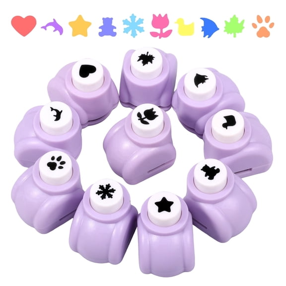 NUAHRHY 10Pcs Craft Hole Punch Shapes Set, Small Paper Puncher, Single Crafting Scrapbook Punches, Star Maple Leaf Heart Star Duck Shape Punches for Cards Projects Scrapbooking