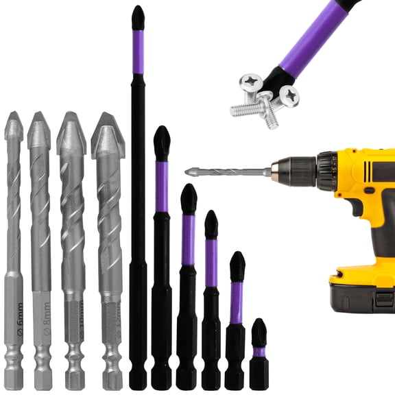 Grusce 10Pcs High Hardness and Strong Magnetic Bit Set Eccentric Twist Drill Bit Set Impact Resistant 1/4inch Shank Magnetic and Anti-Slip Screwdriver Bit HSS Tap Drill Bit for Impact Screwdriver