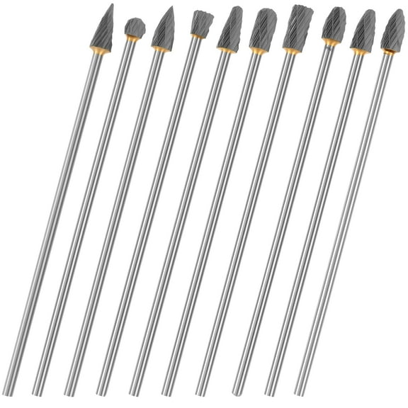 Grusce 10pcs Carbide Rotary Burr Set Abrasion Resistant Die Grinder Bits Double Sided Cutting Rotary File Rasp Extended Length for Wood