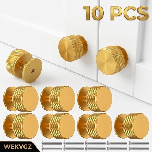 Wekvgz 10pcs Gold Cabinet Knobs 1.1" Knurled Kitchen Cabinet Knob Aluminum Alloy Drawer Handles with Screws Pull Handles for Cabinet/ Drawer/ Dressers