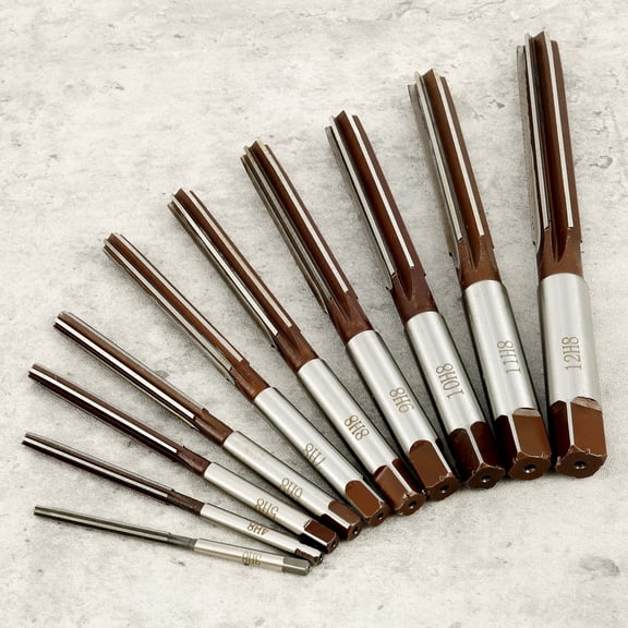 Grusce 10pcs Hand Reamer Set 9Sicr Alloy Steel Straight Shank Wood Hole Reamer Tool H8 Precise Hand Milling Cutter Tool for Stainless Steel
