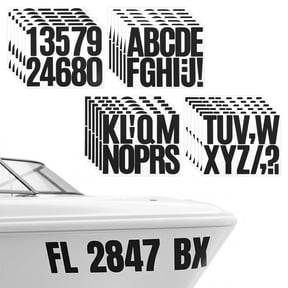 Grusce 12 Set Boat Registration Number Letter Vinyl Decal Kit 3 Inch Fuel Resistant Black Boat Registration Sticker for Yacht Motorboat Personal Watercraft