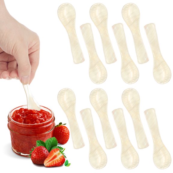 Grusce 12PCS Caviar Spoons, Mother of Pearl Spoons with Handcraft Round Handle for Caviar, Egg, Ice Cream, Coffee, Kitchen, Restaurant for Serving Caviars