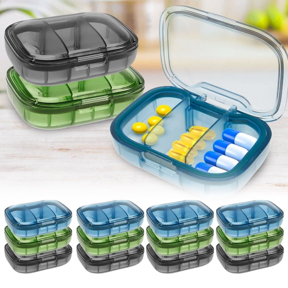 Grusce 12PCS Pill Organizer, Moisture Proof Pill Case with Silicone Sealing Strip, Fit 2-4 Days Travel Pill Organizer, Travel Pill Container Daily Pill Organizer with 3 Compartments