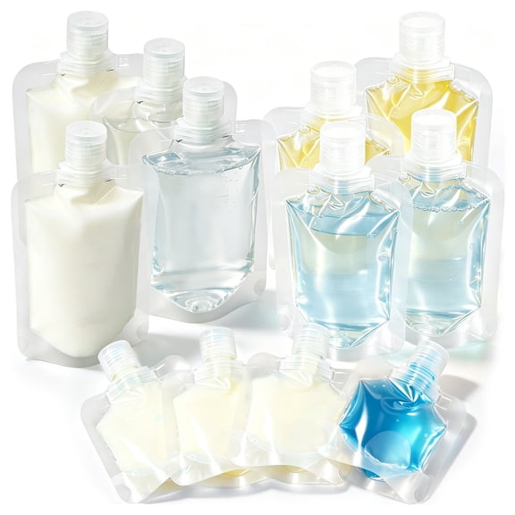 Grusce 12PCS Travel Fluid Packing Bag, 30/50/100 ml Refillable Fluid Pouch, Empty Liquid Travel Pouch for Backpack Suitcase