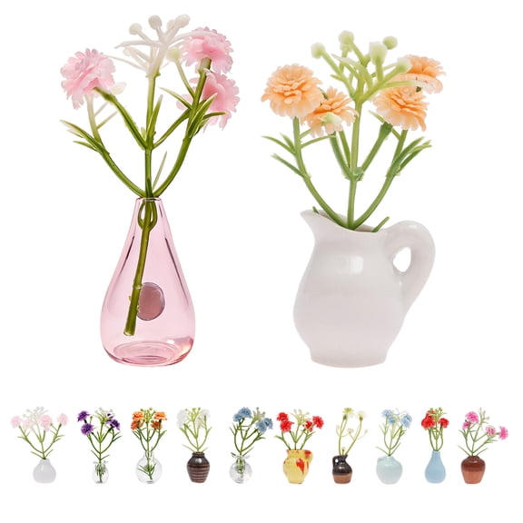 Grusce 12Pcs Magnetic Mini Bud Vases Set, Cute Tiny Ceramic & Glass Bud Vase with Flowers– Upgraded Slam-Proof Magnets –Locker & Fridge Decor for Fridge Kitchen Office Home