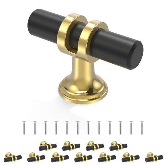 Grusce 12pcs Cabinet Pulls Black and Gold T Bar Drawer Knobs Decorative Kitchen Cabinet Handles Aluminium Alloy Cabinet Pulls Cupboard Hardware for Drawers Cabinet Dresser