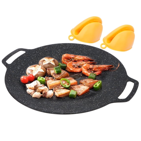 Grusce 13inch Consecutive Non-stick Round Baking Pan, Korean Grill Pan for Indoor Cooking with Handle, Multipurpose Grilling & Frying Pans with Nonstick Coating for Indoor & Outdoor Cooking