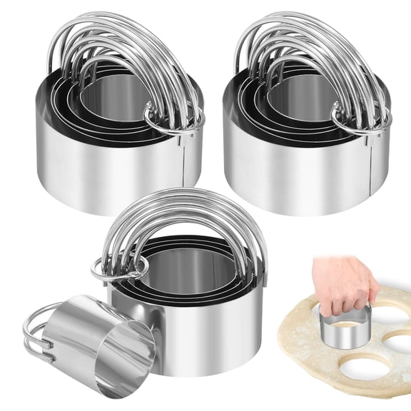 Grusce 15PCS Cookie Biscuit Cutter Set, Square and Round Stainless Steel Pastry Scone Cutter, Pastry Brownie Cutter, Baking Dough Cake Cutter Tool with Ergonomic Handle, Dishwasher Safe