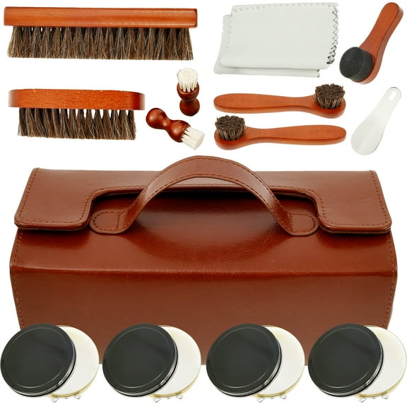 Grusce 15PCS Shoes Brush Kit, Shoes Polish Brushes with Long Handle, Soft Boots Care Brushes Cleaning Brush Set, for Shoes Boots Bags Car Seat