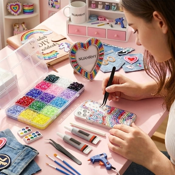 NUAHRHY 18000Pcs Resin Jelly Rhinestones for Bedazzling, 15 Color Flatback Gems Bedazzler Kit with Glue & Pickup Pen for Diamond Art Crafting Clothing Shoes Nail Art