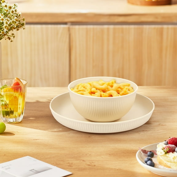 Grusce 18pcs Plastic Striped Camping Plates Bowls for Kids and Elderly Reusable Stackable Picnic Cups Plates Multipurpose Dishwasher Safe Dinnerware Set for Party Home