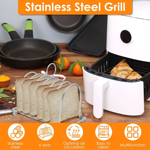 Grusce 2 or 5 Pcs Toast Rack with Ball Feet and Loop Carry Handle 6 Slots Toast Holder Stainless Steel Toast Stand Countertop Bread Display Stand for Bread Toast Sandwiches Silver