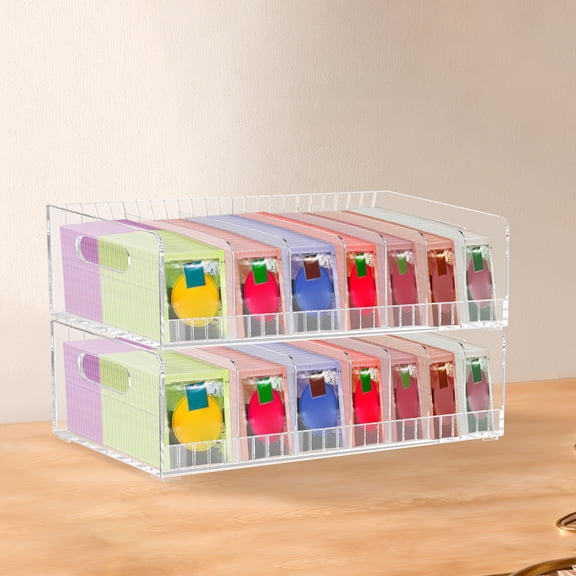 Grusce 2 Pack Clear Tea Bag Organizer, Stackable Drawer Coffee Organizer with Dividers, K Cup Drawer Container, Cabinet Countertop Shelf Plastic Storage Bins for Coffee, Makeup, Cosmetic, Crafts