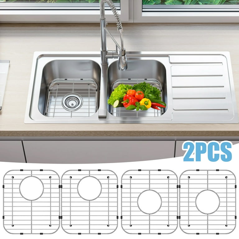 Grusce 2 Pcs Kitchen Sink Grate Stainless Steel Sink Protector for Kitchen Sink Grid Sink Protector Kitchen Sink Rack for Bottom of Sink Center Drain
