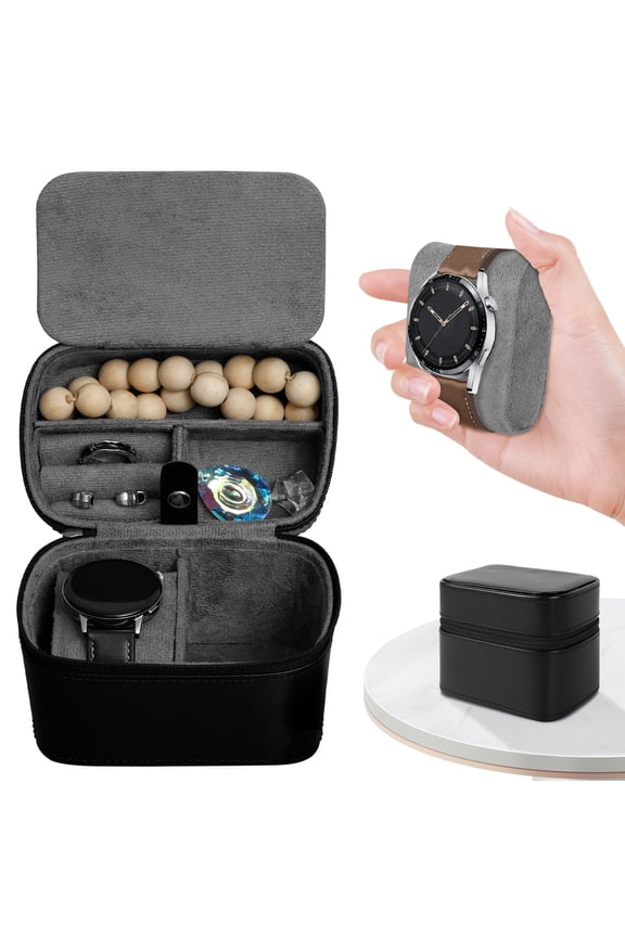 2 Slot Watch Travel Case, Premium Hard Leather Watch Box with Zipper, Luxury Jewelry Storage Organizer