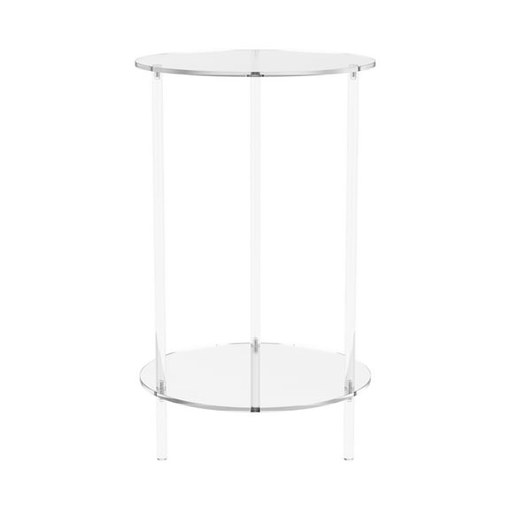 Grusce 2 Tiers Transparent Acrylic Round Table Multipurpose Easy Cleaning Clear Side Table With Smooth Surface for Living Room Bedroom Office