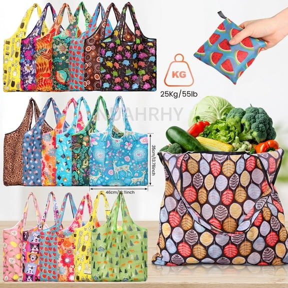 NUAHRHY 20 Pcs Reusable Grocery Bags, 55Lbs Foldable Shopping Bag, Large Nanobag Cute Tote for Daily Shopping, Waterproof and Machine Washable Bulk Market Cloth Storage Bags
