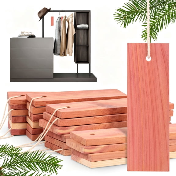 Grusce 24 Pack Cedar Blocks for Clothes Storage, Long Lasting Aromatic Cedar Planks with Hanging Strings for Closets Drawers Storage Bags