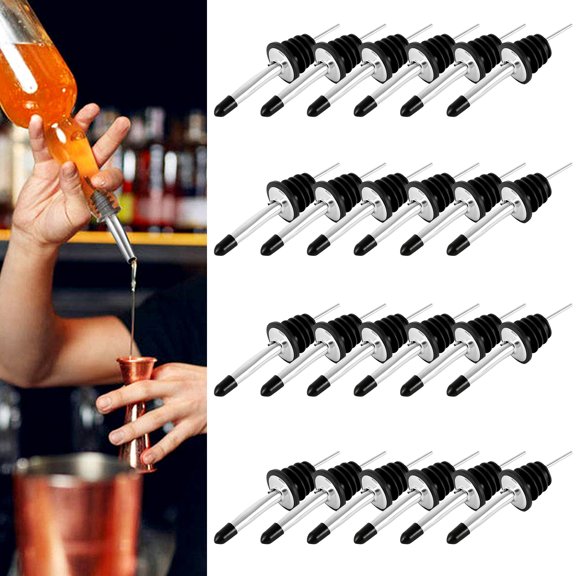 Grusce 24pcs Liquor Bottle Pourer Stainless Steel Wine Bottle Pourer with Dust Cover Wine Dispenser Precise Flow Control Wine Pouring Device Spill Proof Wine Pouring Device for Bars