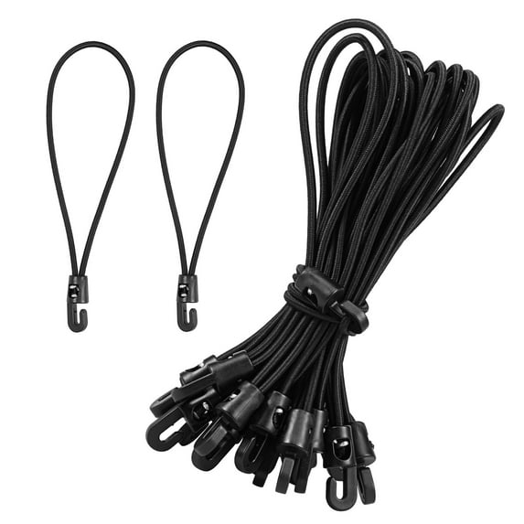 Grusce 25PCS Rubber Tensioner with Hook, Black Bungee Cord, Heavy Duty Outdoor Elastic Rubber Tensioner Strap for Camping Tarp Tent Canopy and Fixing