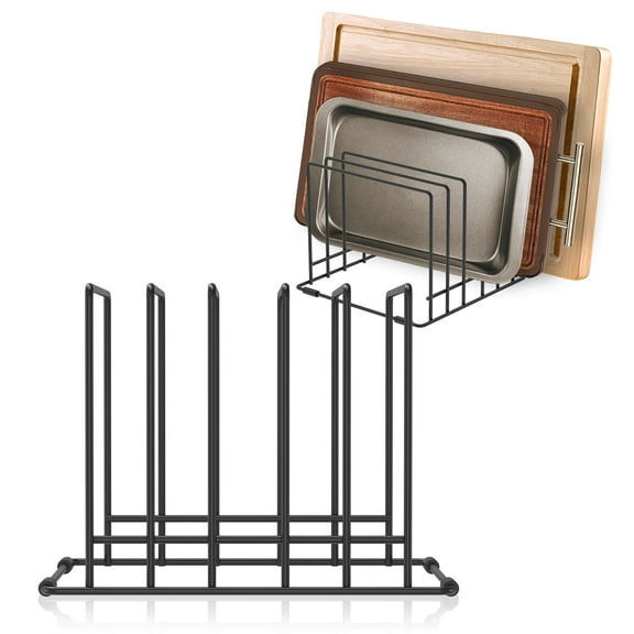 Grusce 2PCS 5-Slot Iron Cutting Board Racks, Kitchen Cabinet Organizer, 5 Tiered Shelves for Baking Trays, Cutting Board, Cookie Sheet, Muffin Pans, Countertop Bakeware Organizer with 5 Compartments