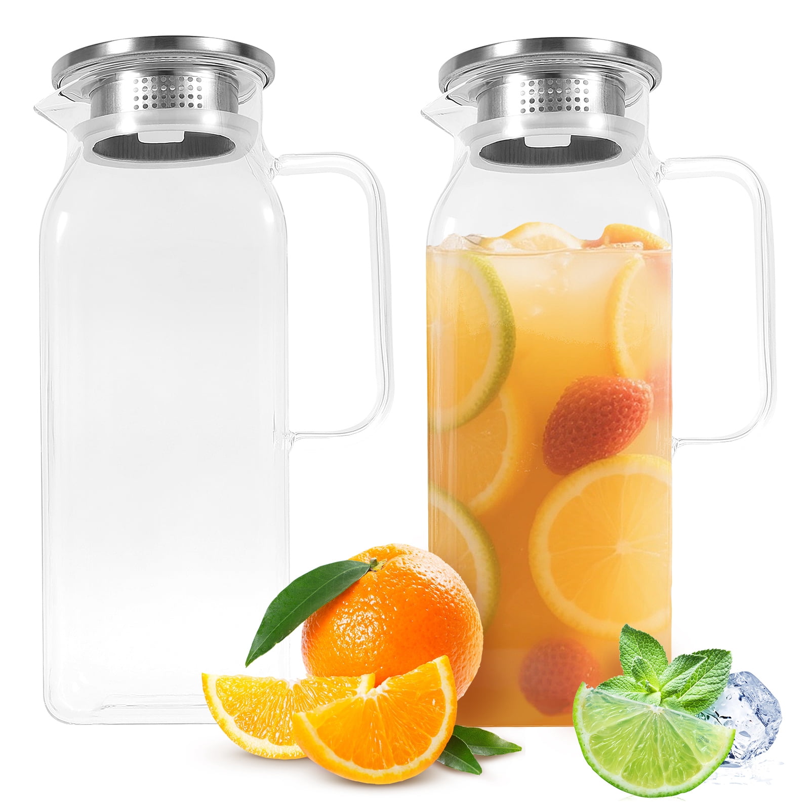 Grusce 2PCS Borosilicate Glass Pitcher, 2 Quart (2 Liter 68 oz) Glass ...