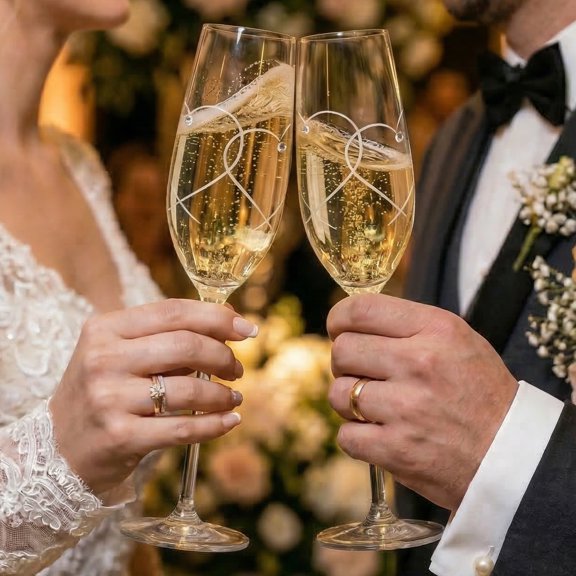 Grusce 2PCS Champagne Flutes, Bride and Groom Wedding Toasting Champagne Glasses, Embellished with Crystal or Pearl Wedding Engagement Christmas Present for Couple