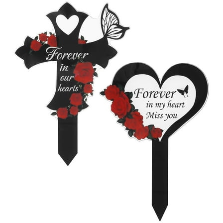 Grusce 2PCS Cross Grave Markers for Cemetery Decoration Memorial Gift, Acrylic Memorial Stakes for Cemetery, Sympathy Garden Stake Cemetery Memorial Sign Outdoor Floor Mount for Yard Garden