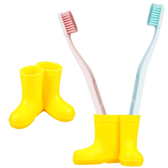 Grusce 2PCS Cute Rainboot Toothbrush Holder with Drain Hole, 2 Slot Silicone Toothbrush Storage Bin Multi Functional Organizer for Makeup Brush
