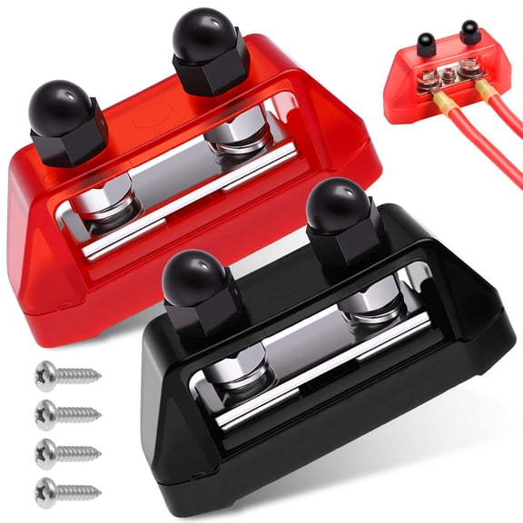 Grusce 2PCS M8 Dual Stud Busbars, 5/16 Inch Power Distribution Block Holder, 150A DC MAX Dual Power Stud Busbar with Screws for Car Marine Boat