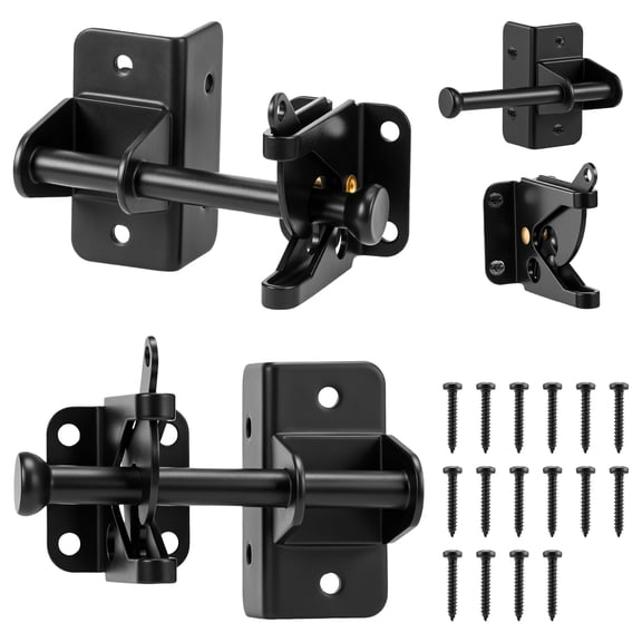 Grusce 2PCS Self Locking Gate Latch for Wooden Fence, Automatic Gravity Fence Gate Latch, Galvanized Carbon Steel Door Lock, with Screws for Outdoor Pool Backyard Garden Shed
