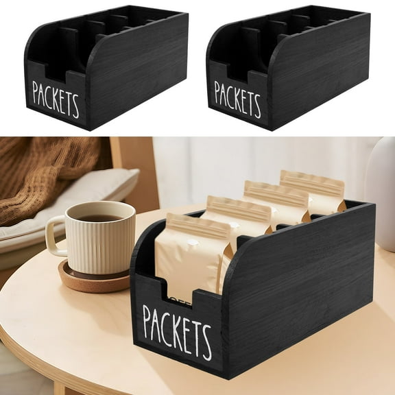 Grusce 2PCS Tea Bag Organizer, 4 Compartments Tea Packet Holder, Wood Teabag Box Organizer, Teabag Caddy Teabox Storage