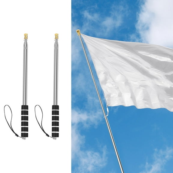 Grusce 2Pcs 9.84Ft Telescopic Handheld Flagpoles with Anti-Slip Grip, Stainless Steel Extendable Tour Guide Flag Pole with Lanyards, Spring Carabiners, Snap Clips