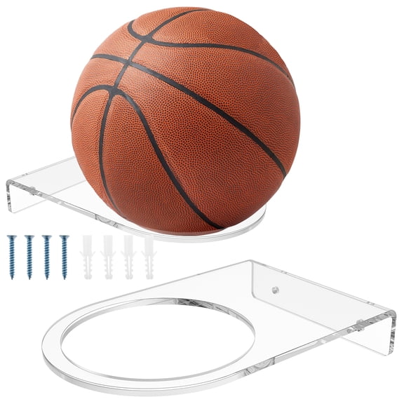 Grusce 2Pcs Acrylic Ball Wall Mount, Clear Soccer Rugby Volleyball Football Universal Acrylic Ball Holder for Display and Storage