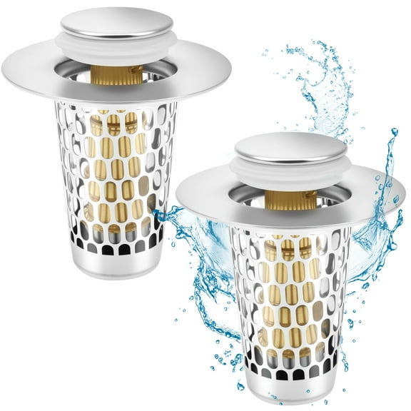 NUAHRHY 2Pcs Bathroom Sink Stopper for 1.06-1.5 inch, Universal Pop Up Sink Drain Strainer with Removable Stainless Steel Hair Catcher Basket, U.S. Standard Universal Drain Filter