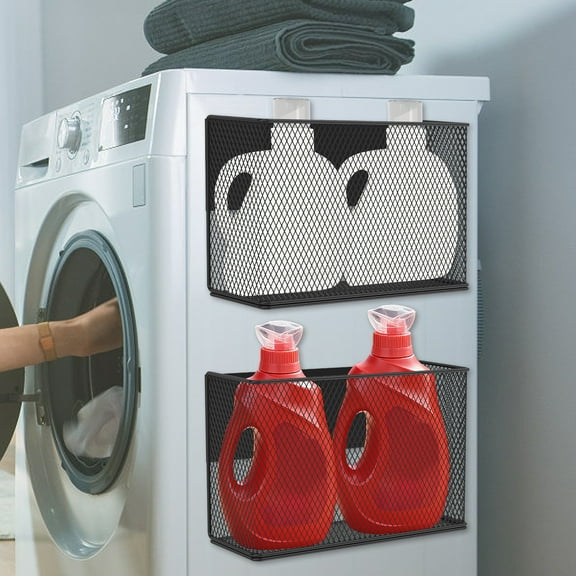 Grusce 2pcs Magnetic Baskets Space Saving Magnetic Storage Bins Metal Mesh Fridge Side Organizers for Fridge Whiteboard Laundry Kitchen