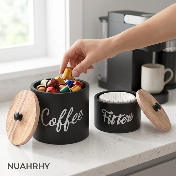 NUAHRHY 2pcs Wood Coffee Filter Holder Dispenser Storage Container Dispensers with Lid Enduring Filter Container for Counter Decor