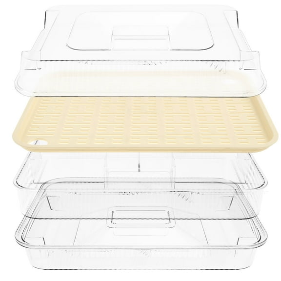 Grusce 3 Layers Plastic Clear Chilled Party Platter with Lid, Lightweight Detachable Fruit Ice Serving Tray for Shrimp Cocktail Appetizer