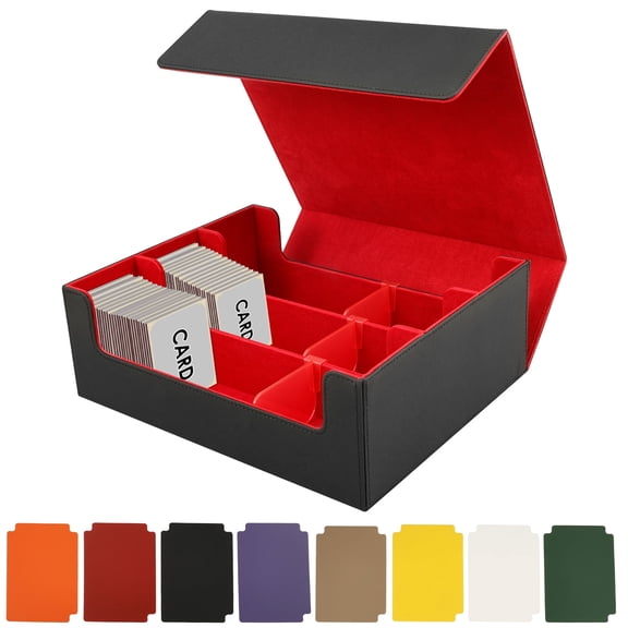 Grusce 3 Rows Card Storage Box, Trading Card Storage Box, PU Leather Card Deck Case Organizer with Magnetic Closure Holds 1800+ Single Sleeved Cards for Collectors with 8 Dividers
