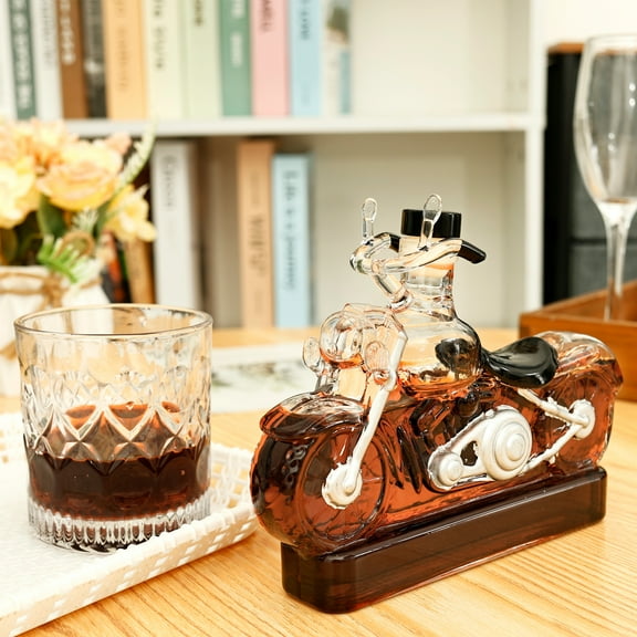 Grusce 300ML Motorcycle Whisky Decanter, Novelty Glass Wine Drink Storing Bottle, Creative Empty Wine Bottles for Storing Spirits, Liquor Dispenser for Home Bar for Men Dad Motorcycle Lovers