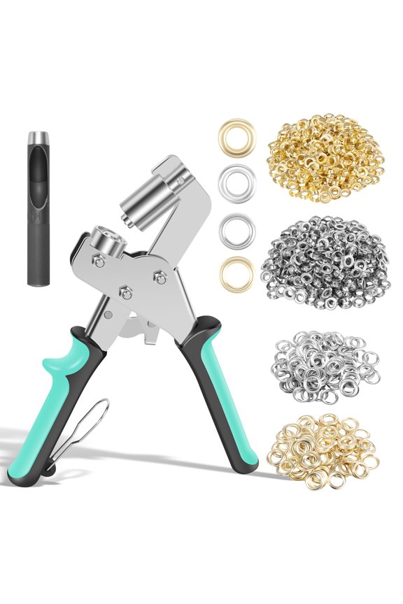300PCS 10mm Grommets Tool Kit, Rust Resistant Grommet Punch Set with Anti Slip Handle for Fabric Leather Tarpaulins Tents or DIY Craft Projects